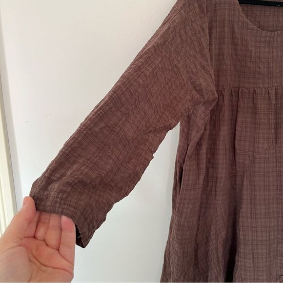 Cottagecore Brown Plaid Long Sleeve Hi/Lo Asymmetrical Hem Magic Maxi Dress - Picture 6 of 10